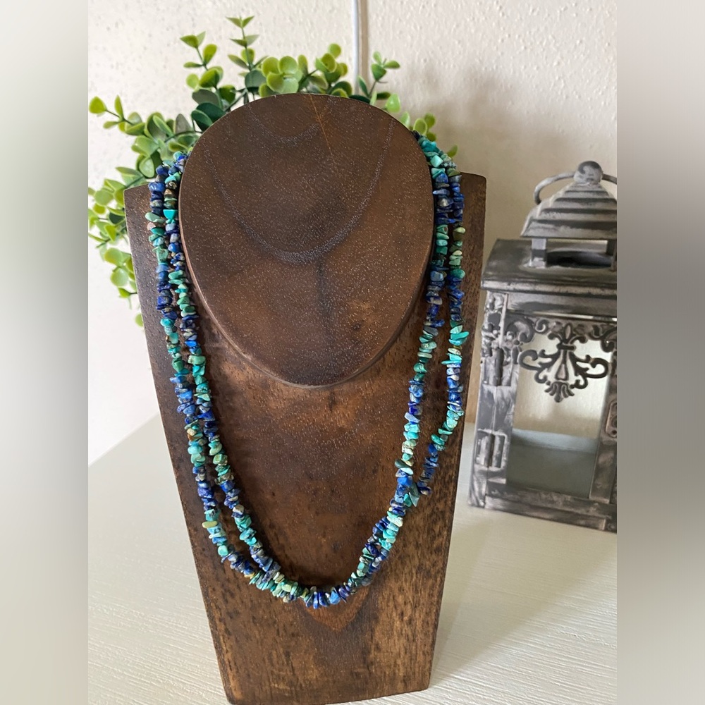 Vintage Sterling silver 925 India Turquoise Lapis Lazuli Chunks/Chip necklace